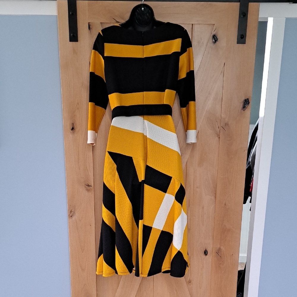 Danny & Nicole Black, Yellow and White Midi Fit-and-Flare Dress - Picture 2 of 5